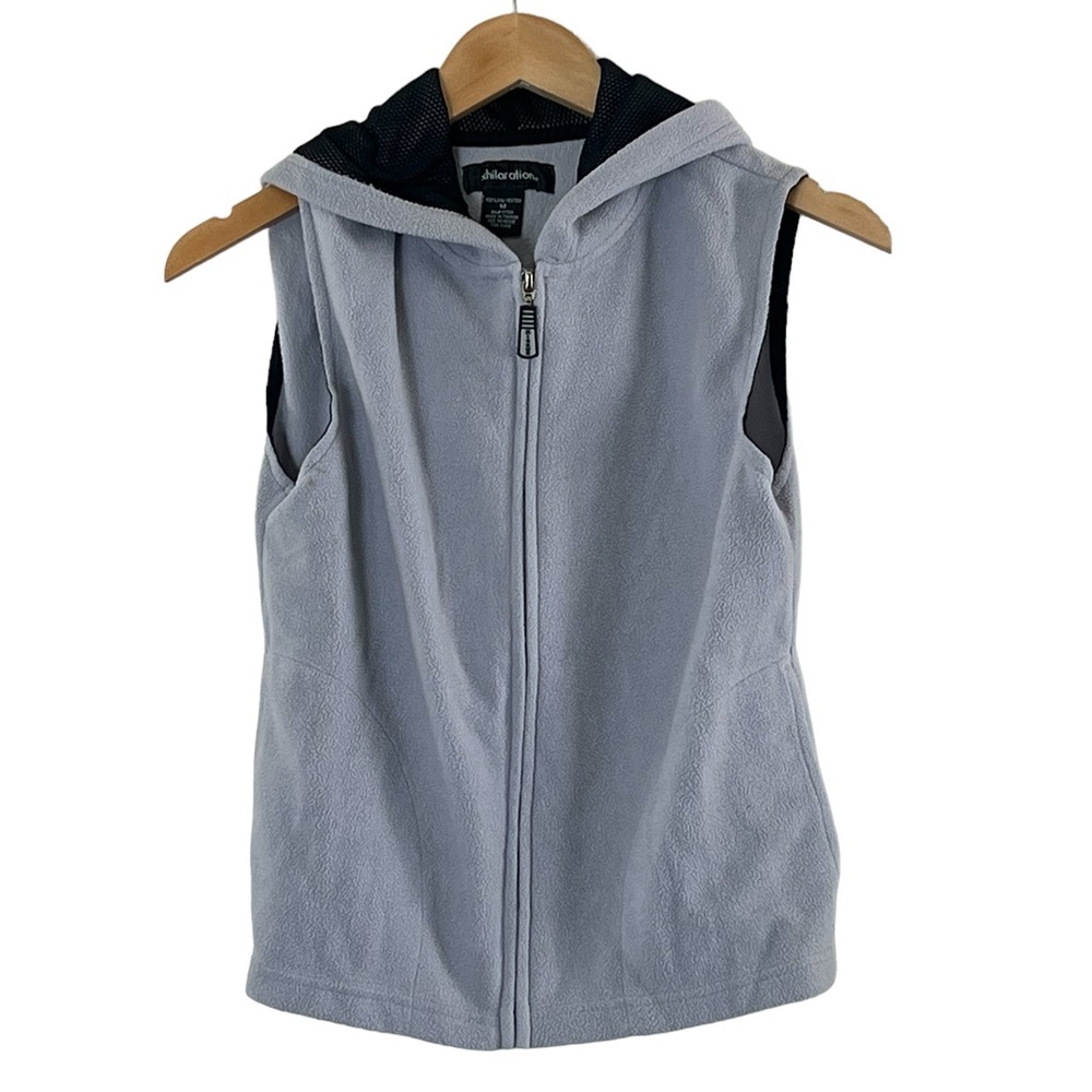 Xhilaration | 2000s fleece bluish gray full zip hooded cozy vest junior’s medium